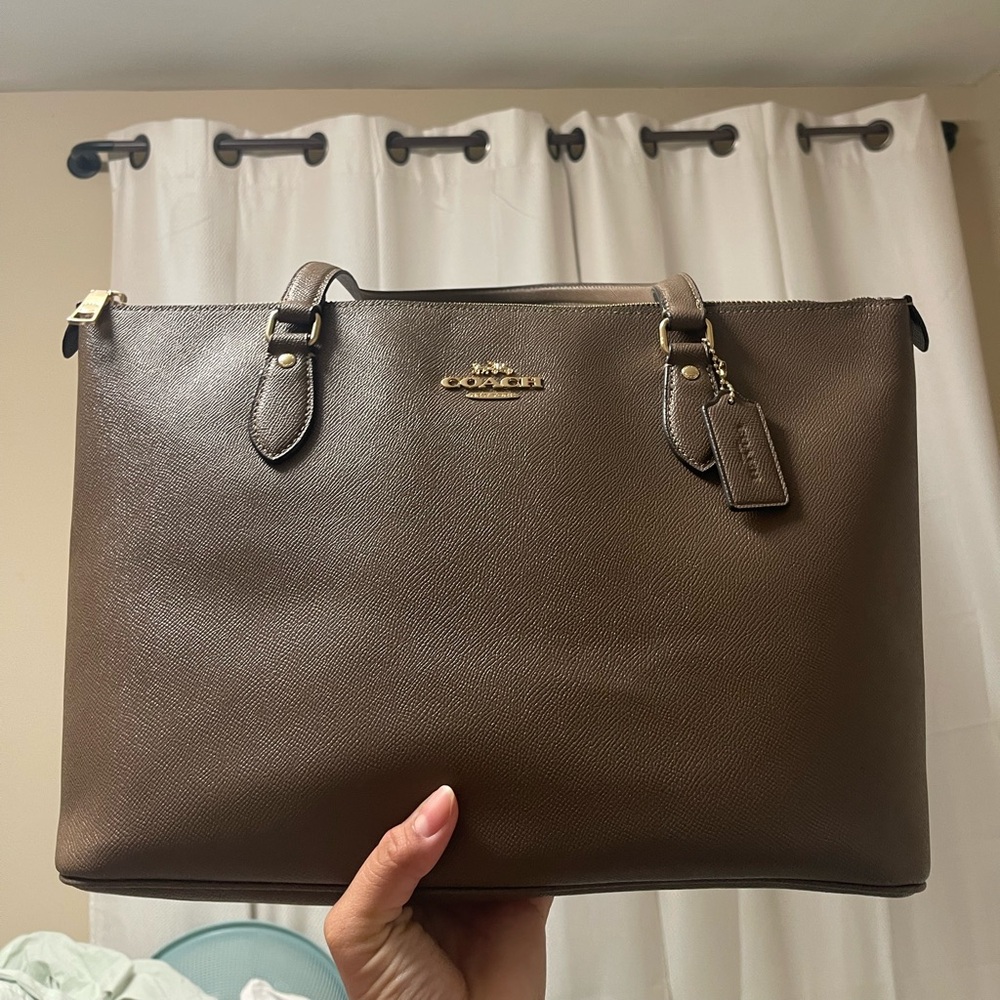 Coach Brown Leather Shoulder Tote with Gold Hardware